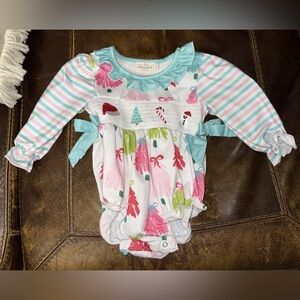 Girls * 12-18 Months Smocked Christmas Bubble Outfit * Marie Nicole 12M * 18M